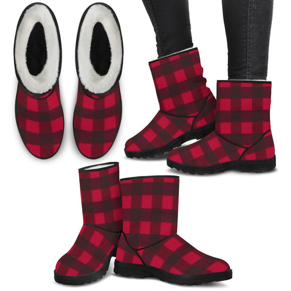 Ladies Faux Boots - Red Plaid - Value Basin