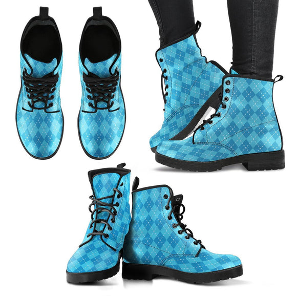 Blue Argyle Womens Leather Boots - Value Basin