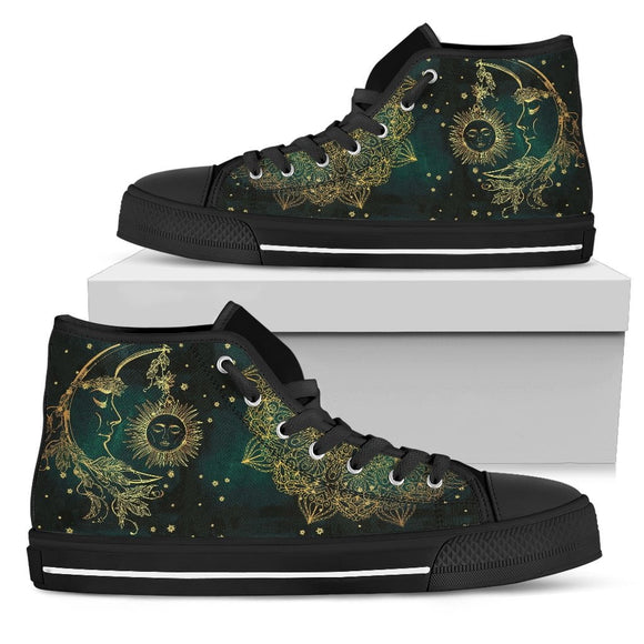 Sun & Moon Handcrafted Black Sole High Top Shoes - Value Basin