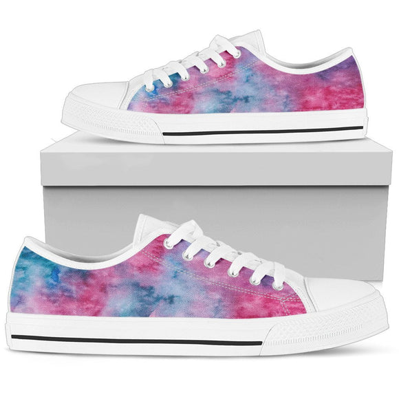 Pink Watercolor Womens Low Top Shoes (White) - Value Basin