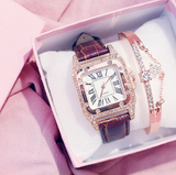 Women's Diamond Starry Square Watch With Bracelet